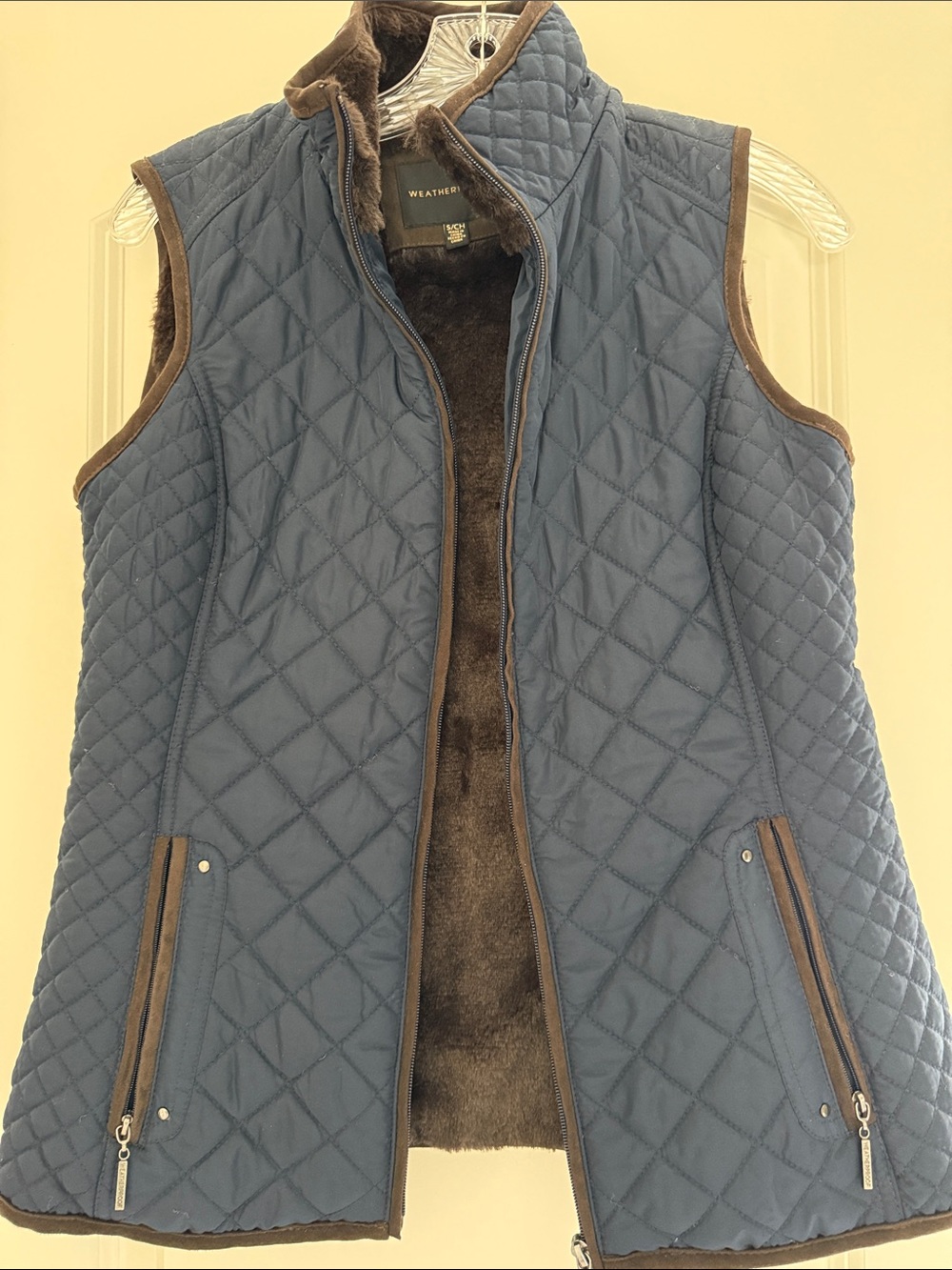 Weatherproof Quilted Navy Blue Faux-Fur Lined Vest
